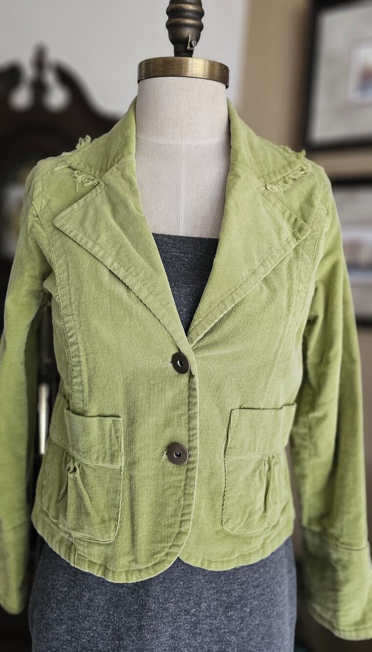 Vtg Y2K Paris Blues Lime Green Corduroy Pixie Pocket Blazer Jacket M Stretch